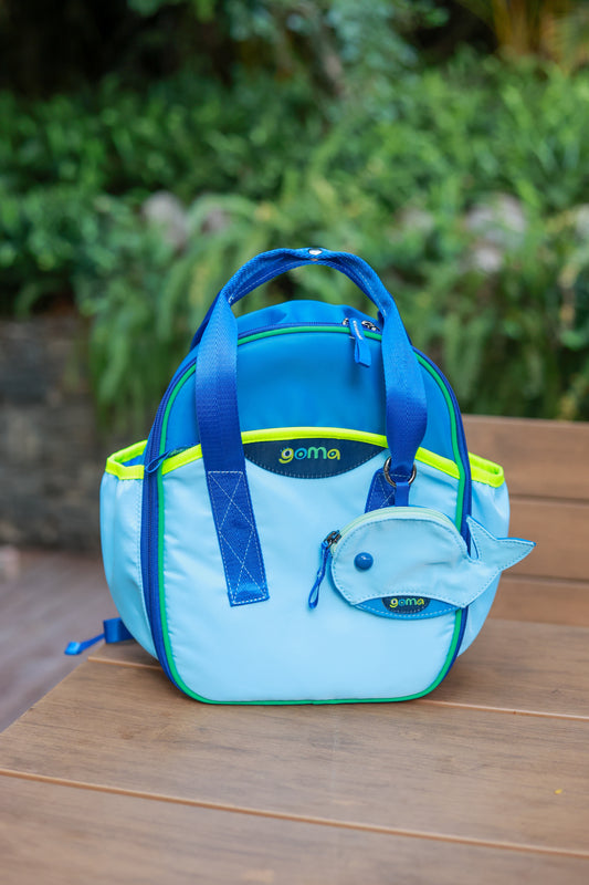 The goma kids backpack in Whale Blue